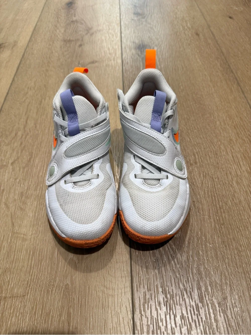 Nike Kids White Sneakers with Orange & Green Swoosh